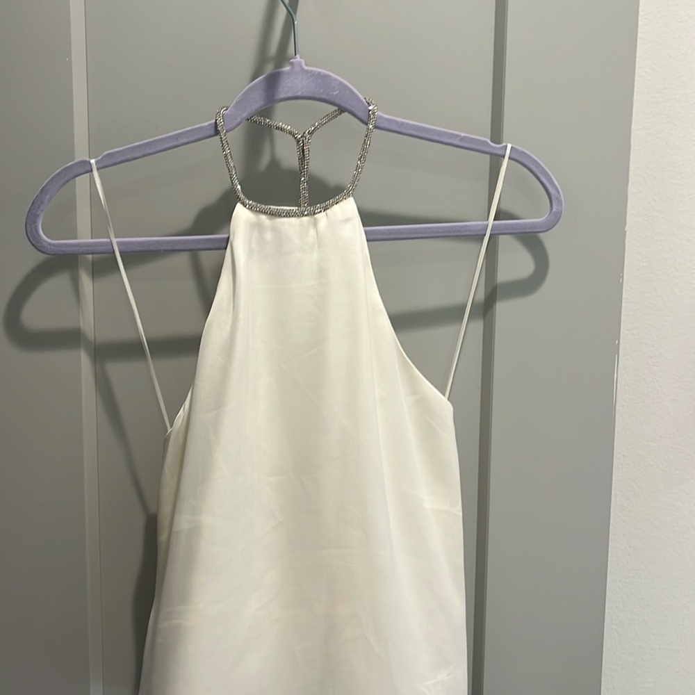 White Zara top, satin with jewel halter neck, low back worn once